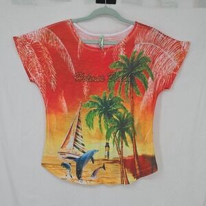 Gulliver's Compass Women Graphic Top XL Holmes Beach Florida Tropical‎ Vacation